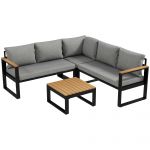 Outsunny Set de mobilier pentru gradina din 4 piese cu 2 canapele pentru doua persoane, coltar, masuta de cafea, Mobilier de colt pentru exterior, Gri