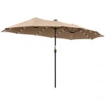 Outsunny Umbrelă Solară LED 4.5m, Sistem de Deschidere cu Manivelă, Rezistentă la Apă, Kaki | Aosom Romania