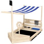 Outusunny Nisipar din lemn pentru copii, cu copertina, Lada de nisip pentru exterior cu set de joaca tip bucatarie, scaun, depozitare, pentru gradina