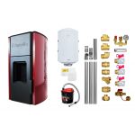Pachet Termosemineu peleti Fornello Royal Bordeaux 25 kw, complet echipat pentru incalzire, pompa circulatie, vas expansiune, automatizare, kit evacuare 3.5 ml, Boiler Termoelectric Fornello 100 l, Termostat Radio Comanda Salus 091FLRFV2, Aspirator s