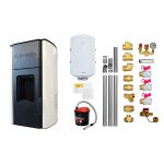 Pachet Termosemineu peleti Fornello Royal Ivory 25 kw, complet echipat pentru incalzire, pompa circulatie, vas expansiune, automatizare, kit evacuare 3.5 ml, Boiler Termoelectric Fornello 100 l, Termostat Salus 091FLRFV2, Aspirator si kit montaj