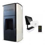 Pachet control de la distanta Termosemineu centrala peleti Fornello Royal Ivory 25 kw, complet echipat pentru incalzire, pompa, vas expansiune, automatizare, telecomanda, buncar peleti tiraj fortat si termostat Wi-Fi Salus IT 500