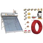Pachet panou solar nepresurizat Fornello pentru producere apa calda, cu rezervor inox 165 litri, 20 tuburi vidate, vas flotor 5 litri, pompa ridicare presiune, teava hidronix si fitinguri montaj