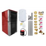 Pachet Termoșemineu Fornello Primo Truva 25 kW Bordeaux, pompa de circulatie, vas de expansiune, supape de siguranta, curatare mecanica creuzet, Boiler 100 l, kit evacuare 3.5 ml, Termostat Termostat Salus 091FLRFV2, Aspirator Cenusa si fitinguri