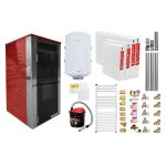 Pachet Termoșemineu Fornello Primo Truva 25 kW Bordeaux, pompa de circulatie, vas de expansiune, supape de siguranta, curatare mecanica creuzet, Calorifere, Boiler 100 l, kit evacuare 3.5 ml, Termostat Radio Comanda Salus 091FLRFV2, Aspirator Cenusa