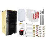 Pachet Termoșemineu Fornello Primo Truva 25 kW Ivory, pompa de circulatie, vas de expansiune, supape de siguranta, curatare mecanica creuzet, Calorifere, Boiler 100 l, kit evacuare 3.5 ml, Termostat Salus 091FLRFV2, Aspirator Cenusa si fitinguri