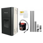 Pachet Termosemineu peleti Fornello Primo Pellet Ivory 30 kw, complet echipat cu pompa, vas expansiune, automatizare, culoare Ivory, kit evacuare 2.5 ml, Termostat Salus 091FLRFV2, Aspirator Cenusa