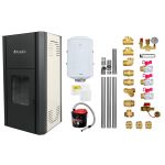 Pachet Termosemineu peleti Fornello Primo Pellet Ivory 30 kw, complet echipat pentru incalzire, pompa, vas expansiune, automatizare, kit evacuare 3.5 ml, Boiler Termoelectric Fornello 100 l, Termostat Salus 091FLRFV2, Aspirator si kit montaj