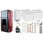 Pachet Termosemineu peleti Fornello Royal Bordeaux 25 kw, complet echipat, pompa circulatie, vas expansiune, automatizare, Calorifere aluminiu, Boiler, kit evacuare 3.5 ml, Aspirator Cenusa, Termostat Salus 091FLRFV2 si Fitinguri