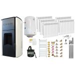 Pachet Termosemineu peleti Fornello Royal Ivory 25 kw, complet echipat, pompa circulatie, vas expansiune, automatizare, Calorifere aluminiu, Boiler, kit evacuare 3.5 ml, Aspirator Cenusa, Termostat Salus 091FLRFV2 si Fitinguri