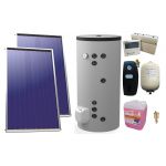 Pachet sistem solar presurizat, 2 x Panou Plan Sunsystem Select PK SL CL NL 2.15 m², Boiler termoelectric Eldom FV20060S21 doua serpentine, 3000 W, 200 l, grup pompare, controller, vas expansiune, antigel, aerisitor 1/2