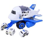 Set constructie Avion Politie Albastru cu 4 masinute, SALAMANDRA KIDS®