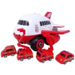 Set constructie Avion Pompieri Rosu cu 4 masinute, SALAMANDRA KIDS®