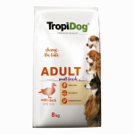 TropiDog, hrana uscata Premium Talie mica cu Rata si orez, 8 kg