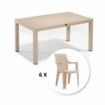 Set gradina cu masa CLASSI 90x150 cm + 6 scaune ELEGANCE 62x57x88 cm, model ratan, cappuccino
