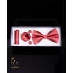 Set papion, butoni, floare si batista - culoare: corai inchis Cod PP259