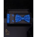 Set papion cu butoni si batista - culoare: albastru cu model - Cod PP228