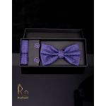 Set papion cu butoni si batista - culoare: albastru cu model - Cod PP231