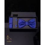 Set papion cu butoni si batista culoare: albastru puncte rosii - PP218