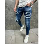 Blugi de bărbați, Slim Fit, elastici si conici, albastri cu rupturi- BG919