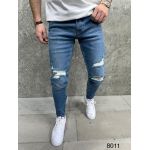 Blugi de bărbați, Slim Fit, elastici si conici, albastri cu rupturi - BG923