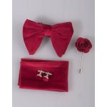 Set papion visiniu amplu cu butoni, brosa, batista - P89
