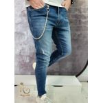 Blugi de bărbați, skinny fit, elastici si conici, Albaștri cu lanț - BG915