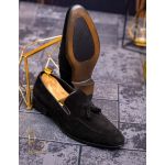 Pantofi Mocasini / Loafers, Negri, Catifea- P1631