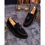 Mocasini casual de bărbați, Piele întoarsă, Talpa înaltă neagra – AD488