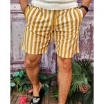 Pantaloni scurți de bărbați, Slim Fit, albi cu dungi galbene - PSC59