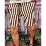 Pantaloni scurți de bărbați, Slim Fit, albi cu dungi maro - PSC57