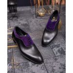 Pantofi eleganți de bărbați din piele naturala, negru cu mov - P1625