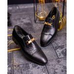 Pantofi Loafers de bărbați din piele naturala, Negru cu model - P1618