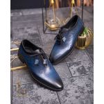 Pantofi eleganți de bărbați din piele naturala, Albastru gravat - P1575