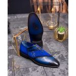 Pantofi eleganți de bărbați din piele naturala, Albastru - P1583