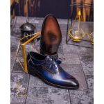 Pantofi eleganți de bărbați din piele naturala, Albastru patinat - P1572