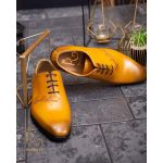 Pantofi eleganți de bărbați din piele naturala, Galben gravat - P1563