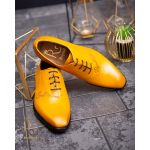 Pantofi eleganți de bărbați din piele naturala, Galben gravat - P1565