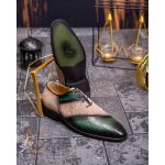 Pantofi eleganți de bărbați din piele naturala, Verde/Bej - P1587