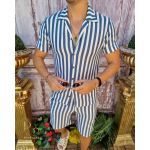 Tricou + Pantalon scurt, Alb cu dungi bleu - CMP132