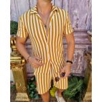 Tricou + Pantalon scurt, Alb cu dungi galbene - CMP130