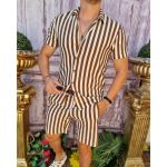 Tricou + Pantalon scurt, Alb cu dungi maro - CMP131