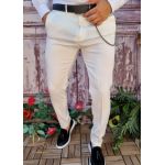 Pantaloni Albi de bărbați, Casual Slim Fit, Conici cu lanț – PN702