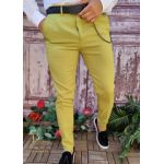 Pantaloni Galben neon de bărbați, Casual Slim Fit, Conici cu lanț – PN710