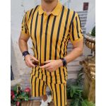 Tricou+Pantalon scurt dungi mustar / bleumarin - CMP121