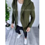 Cardigan barbati kaki cu gluga slim fit ZR T3516 U7