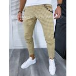 Pantaloni barbati casual regular fit bej in carouri B1589 13-5 E~