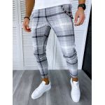 Pantaloni barbati casual regular fit gri in carouri B1898 F2-5.3 9-2 E ~