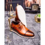 Pantofi Casual de bărbați, din piele naturala, Maro Snake cu talpa înaltă - P1515