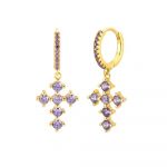 Cercei argint 925, JW1050, model cruce mov, placati cu aur